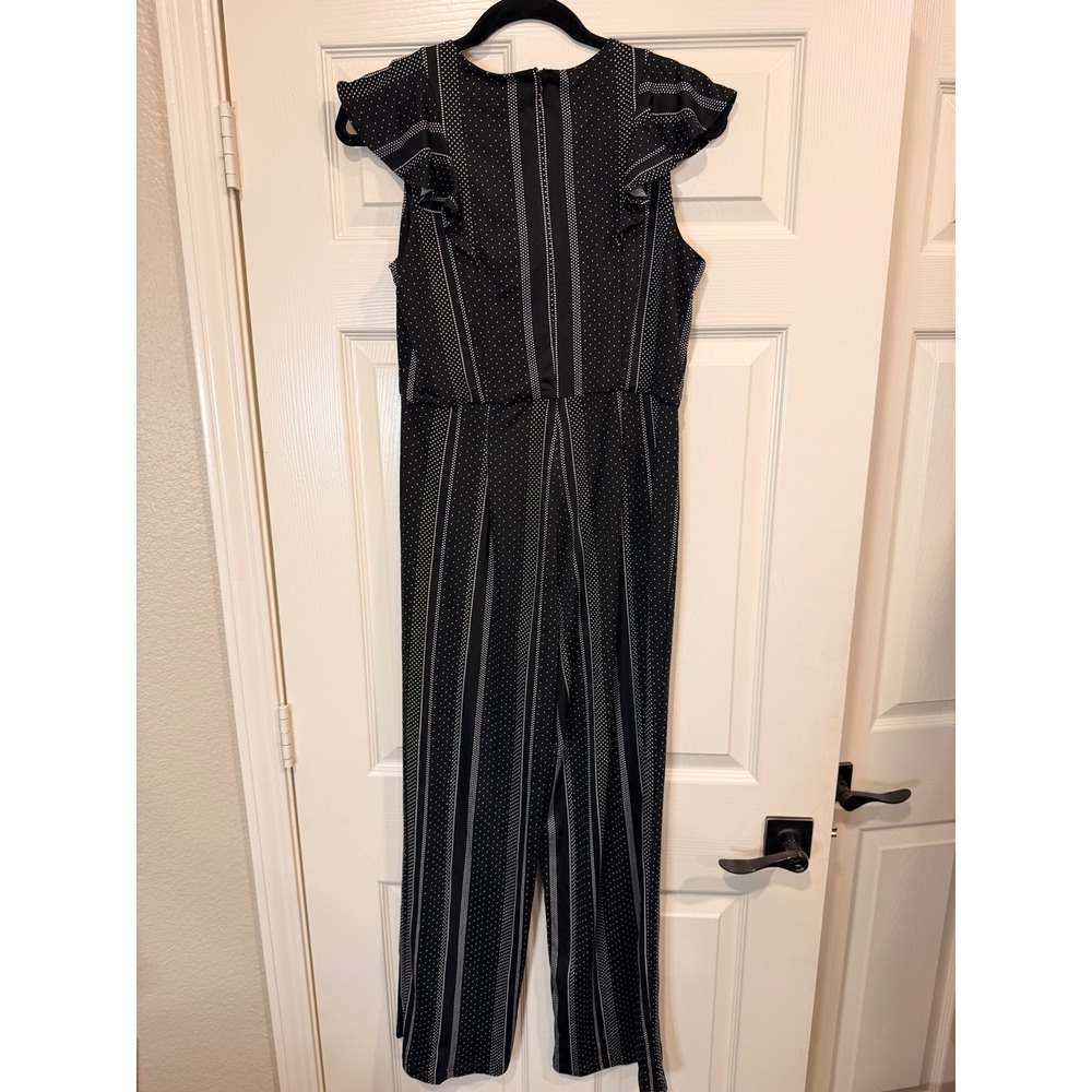 #B5 NY Collection Jumpsuit Sz. Petite Medium Black Ruffle Sleeve Polka Dot - Picture 6 of 7